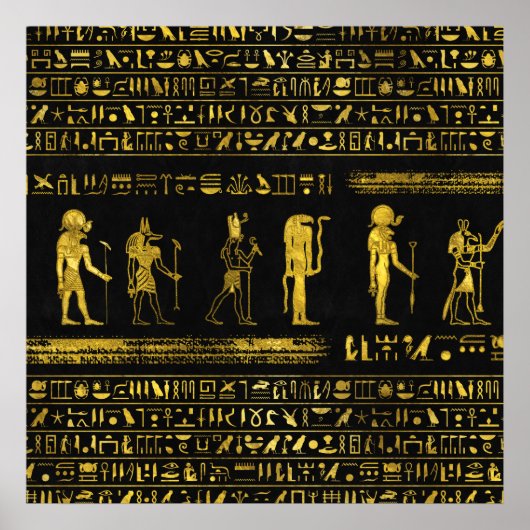 Goldene ägyptische Götter und Hieroglyphen auf Led Poster (Vorne)