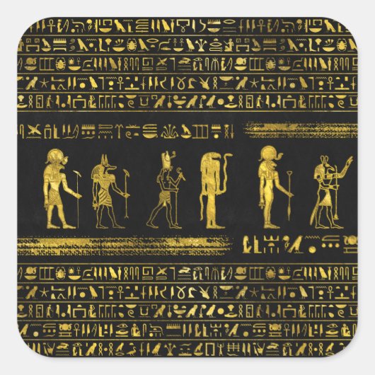 Goldene ägyptische Götter und Hieroglyphen auf Led Quadratischer Aufkleber (Vorderseite)