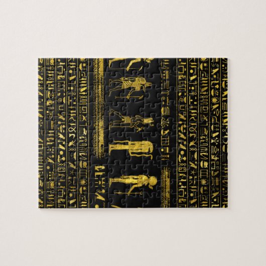 Goldene ägyptische Götter und Hieroglyphen auf Puzzle (Horizontal)