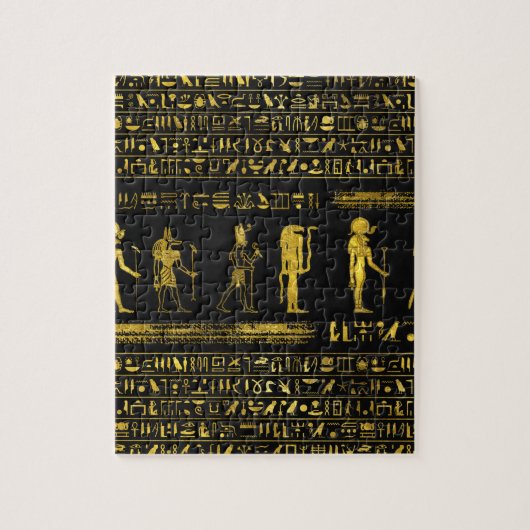 Goldene ägyptische Götter und Hieroglyphen auf Puzzle (Vertikal)