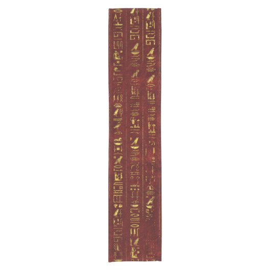 Goldene ägyptische Hieroglyphen auf rotem Leder Kurzer Tischläufer (Vorderseite)