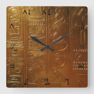 GOLDENE ÄGYPTISCHE HIEROGLYPHEN QUADRATISCHE WANDUHR