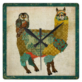 Goldene Alpaca und Aquamarine Augenwand Quadratische Wanduhr