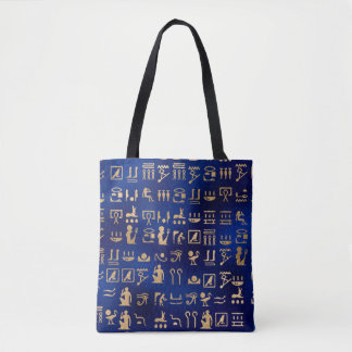 Goldene altägyptische Hieroglyphen auf Blau Tasche