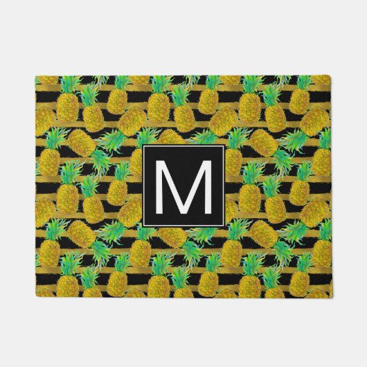 Goldene Ananas auf Monogramm der Streifen-| Fußmatte (Vorderseite)