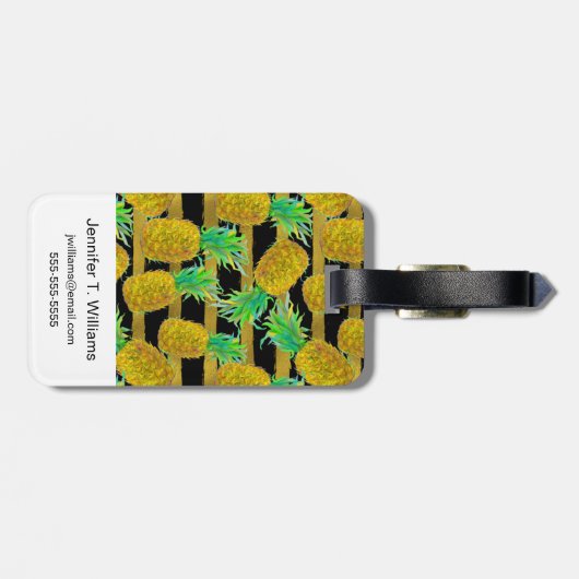 Goldene Ananas auf Monogramm der Streifen-| Gepäckanhänger (Rückseite horizontal)