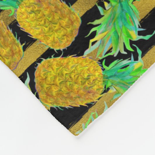 Goldene Ananas auf Streifen Fleecedecke (Ecke)