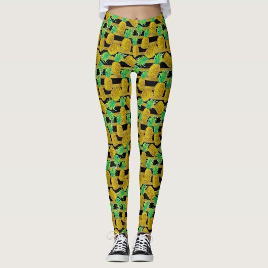 Goldene Ananas auf Streifen Leggings (Vorderseite)