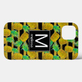 Goldene Ananas auf Streifen | Monogramm Case-Mate iPhone Hülle (Rückseite (Horizontal))