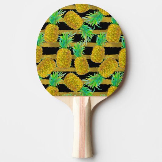 Goldene Ananas auf Streifen Tischtennis Schläger (Vorderseite)
