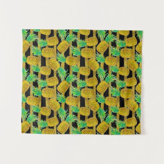 Goldene Ananas auf Streifen Wandteppich (Vorderseite (Horizontal))
