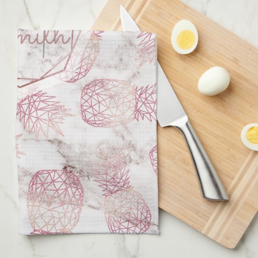 Goldene Ananas der geometrischen Rose Marmormuster Handtuch (Viertel Falte)