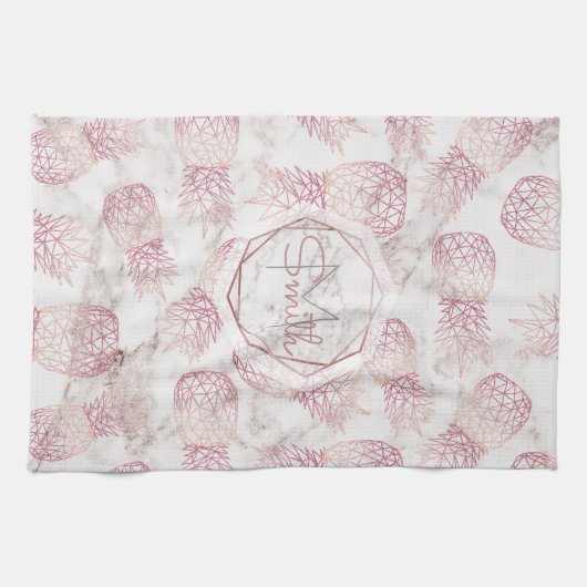 Goldene Ananas der geometrischen Rose Marmormuster Handtuch (Horizontal)