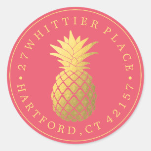 Goldene Ananas Elegante Adresse Runder Aufkleber