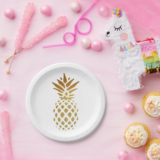 Goldene Ananas, Frucht im Gold Pappteller (Party)