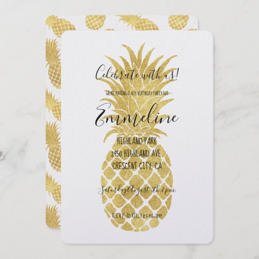Goldene Ananas Geburtstag Einladung (Vorne/Hinten)