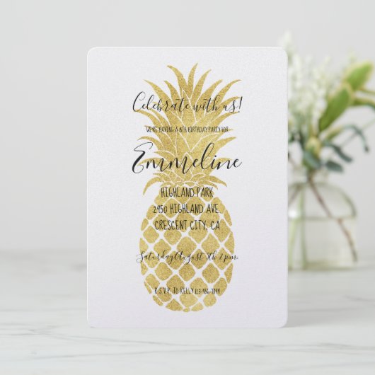 Goldene Ananas Geburtstag Einladung (Stehend Vorderseite)
