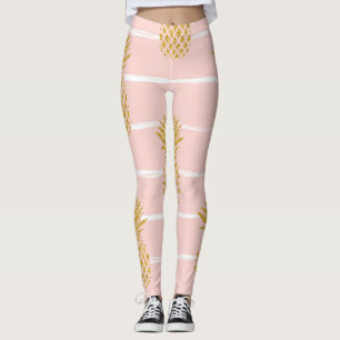 Goldene Ananas, gestreifter Sommerhintergrund. Leggings