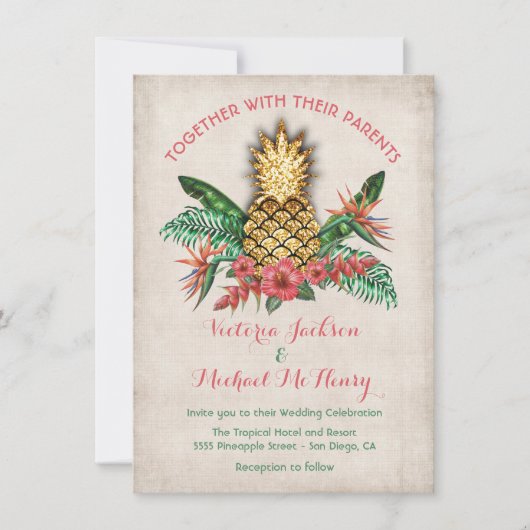 Goldene Ananas-Hochzeit Einladung (Vorderseite)