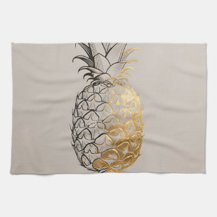 Goldene Ananas-Linienkunst Geschirrtuch
