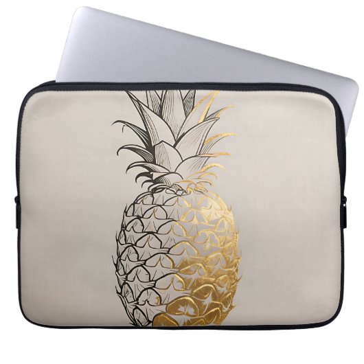 Goldene Ananas-Linienkunst Laptopschutzhülle (Vorderseite)