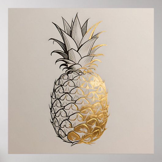 Goldene Ananas-Linienkunst Poster (Vorne)