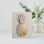Goldene Ananas-Linienkunst Postkarte (Stehend Vorderseite)