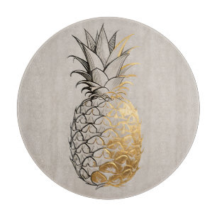 Goldene Ananas-Linienkunst Schneidebrett