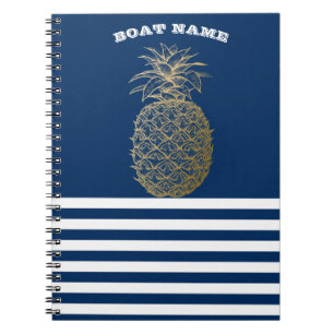 Goldene Ananas Marine Blau Gestreift Notizblock