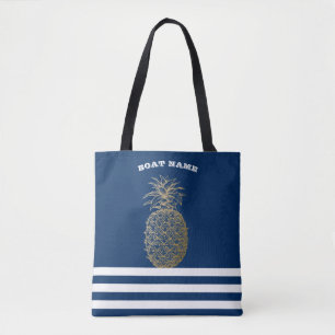 Goldene Ananas Marine Navy Blau Gestreift   Tasche