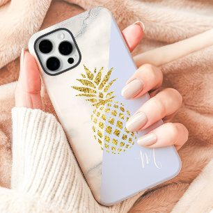 Goldene Ananas Marmor Blau Pastell Monogramm iPhone 16 Pro Max Hülle