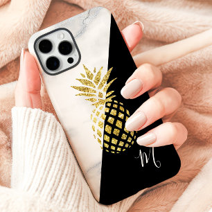Goldene Ananas Marmor Schwarz Monogramm iPhone 16 Pro Max Hülle