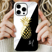 Goldene Ananas Marmor Schwarz Monogramm iPhone Hülle