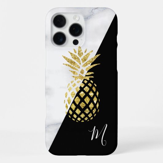 Goldene Ananas Marmor Schwarz Monogramm iPhone Hülle (Rückseite)