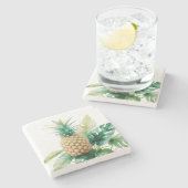 Goldene Ananas mit Monstera Steinuntersetzer (Seitenansicht)