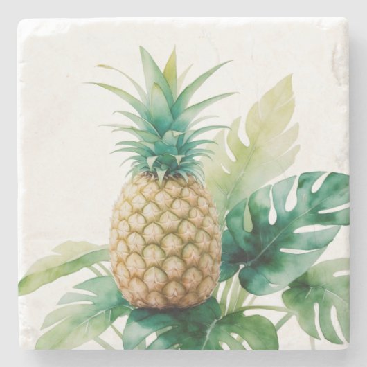 Goldene Ananas mit Monstera Steinuntersetzer (Vorderseite)