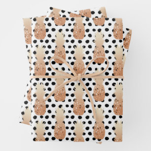 Goldene Ananas-Muster Tropisch Geschenkpapier Set