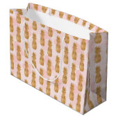 Goldene Ananas-Muster Tropisch Große Geschenktüte (Rückseite Schrägansicht)