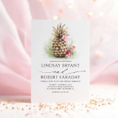 Goldene Ananas Pink Floral Beach Hochzeit Einladung