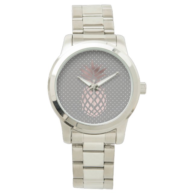 Goldene Ananas-Polka-Punkte der Rose Armbanduhr (Vorderseite)
