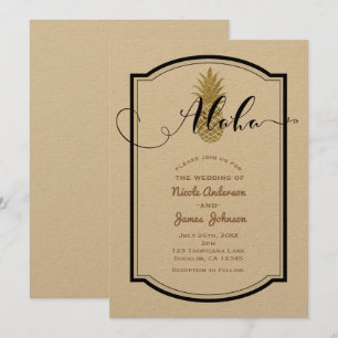 Goldene Ananas & Schwarze Rustikale Ananas Tropisc Einladung