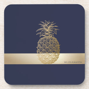 Goldene Ananas, Streifen - Personalisiert  Getränkeuntersetzer