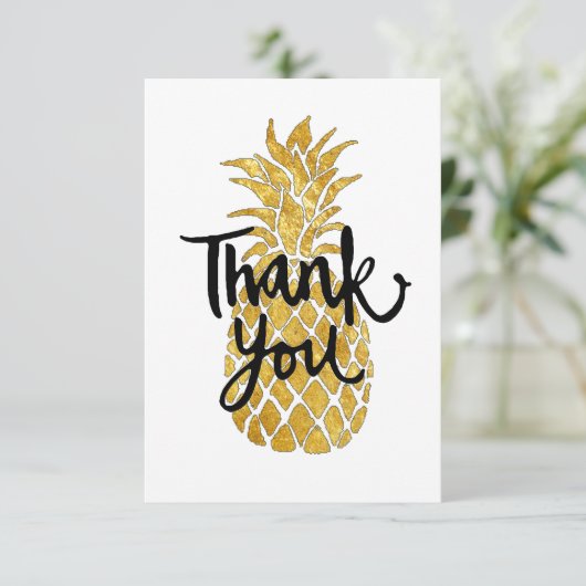 Goldene Ananas-Tropen Dankeschön-Script Dankeskarte (Stehend Vorderseite)