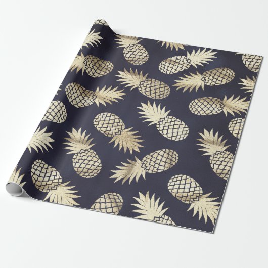 Goldene Ananas Tropical Pineapa Girly Chic Pattern Geschenkpapier (Ungerollt)