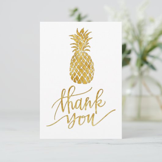 Goldene Ananas, tropisch, vielen Dank Dankeskarte (Stehend Vorderseite)