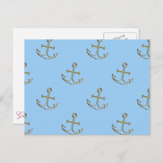 Goldene Anker, Blaues Meer Postkarte (Vorne/Hinten)