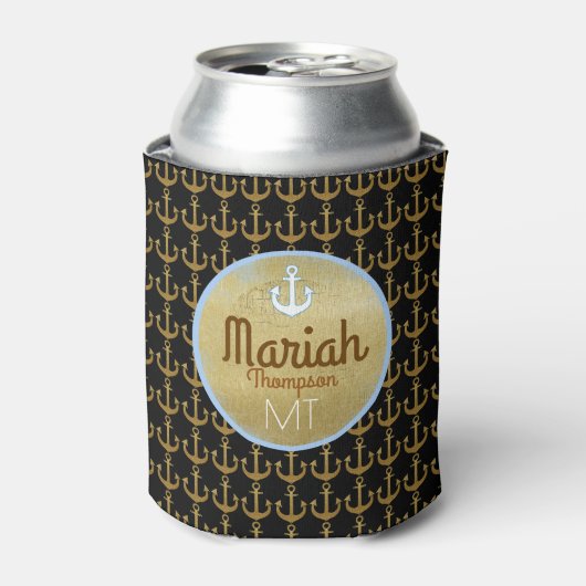 goldene Anker für Schiffe mit Monogramm Dosenkühler (Kanne Vorderseite)