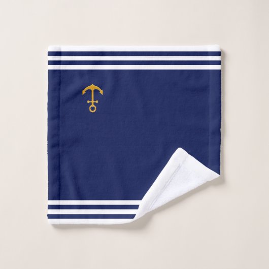 Goldene Anker und Streifen auf Navy Blue Badhandtuch Set (Waschlappen)