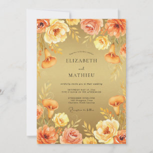 Goldene Aprikosen-Blüten-Hochzeit Einladung
