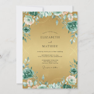 Goldene Aqua-gemalte Hochzeit Einladung